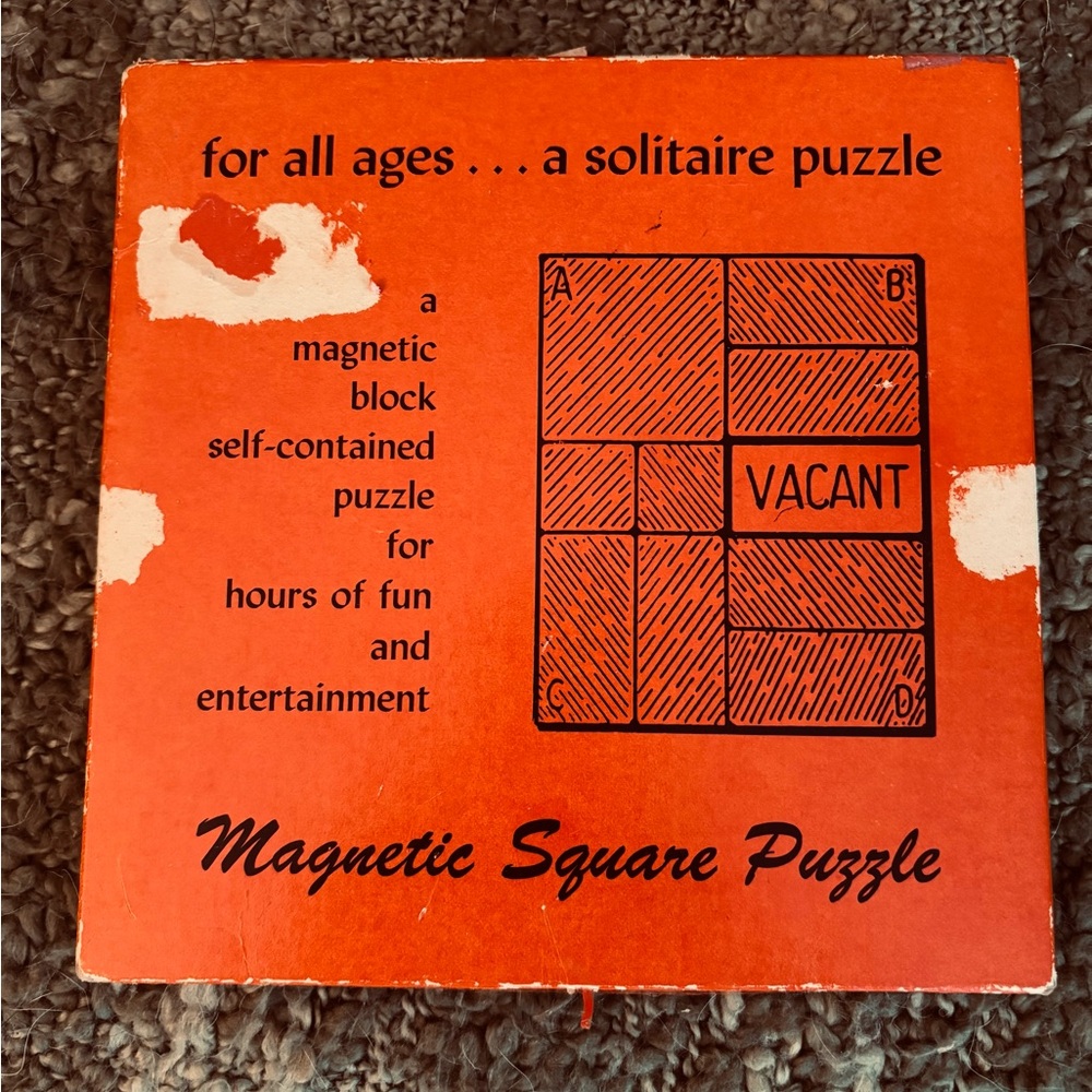 Magnetic Solitaire Square Puzzle - Red - 1960s